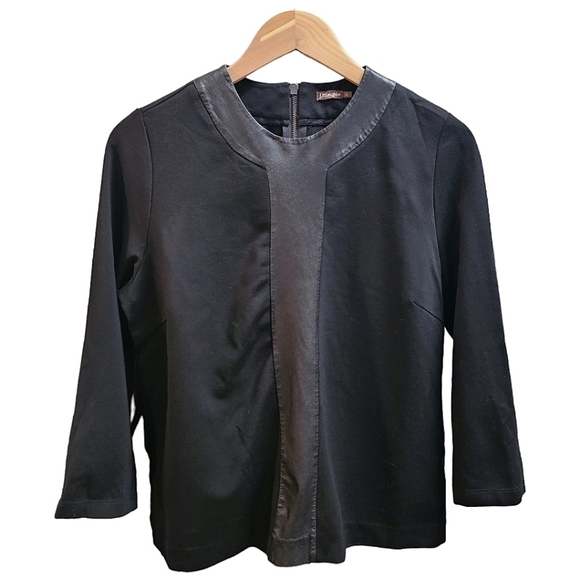 J. Mclaughlin Lambskin Leather Black Farrow Top Size Large Stretch Nylon - Picture 1 of 8